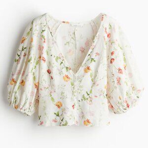 NWOT - H&M Linen-blend Pink Floral Blouse